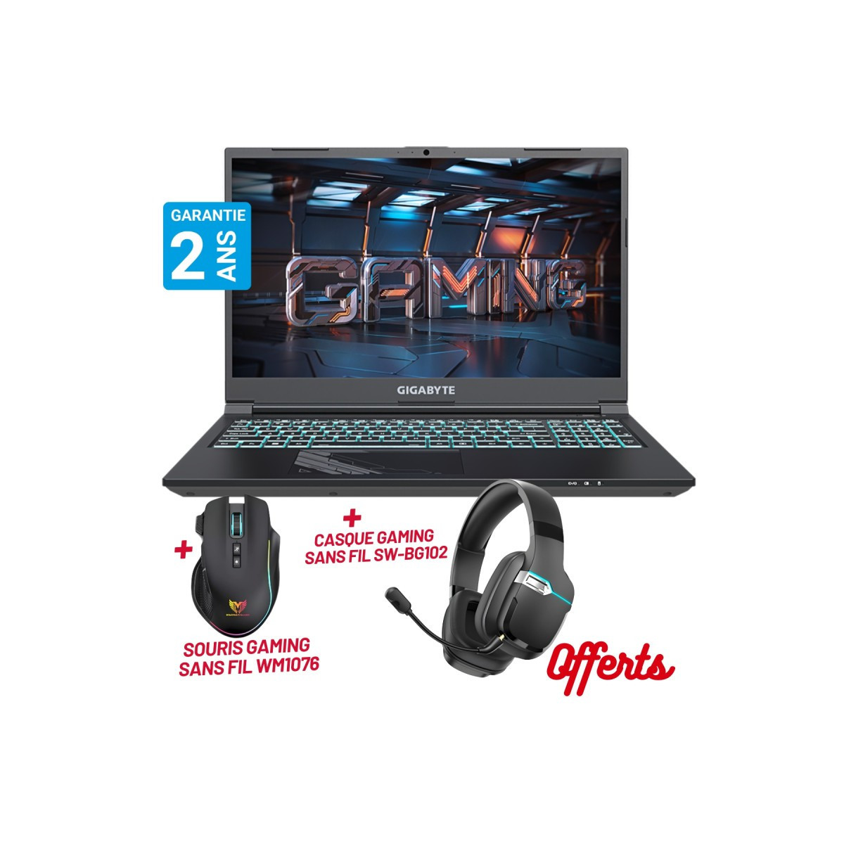 PC PORTABLE GIGABYTE G5MF5 / I7 13ÈME GÉN / 16 GO / RTX 4050 6G / AVEC SOURIS GAMING + CASQUE GAMING STAR WAVE OFFERTS