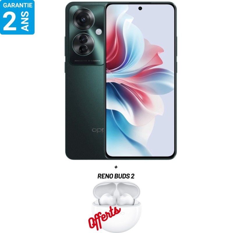 SMARTPHONE OPPO RENO 11F 5G / 8 GO / 256 GO / VERT / 2 ANS+ ÉCOUTEURS OPPO BUDS 2 OFFERTS + UN ABONNEMENT 12 MOIS OFFERT