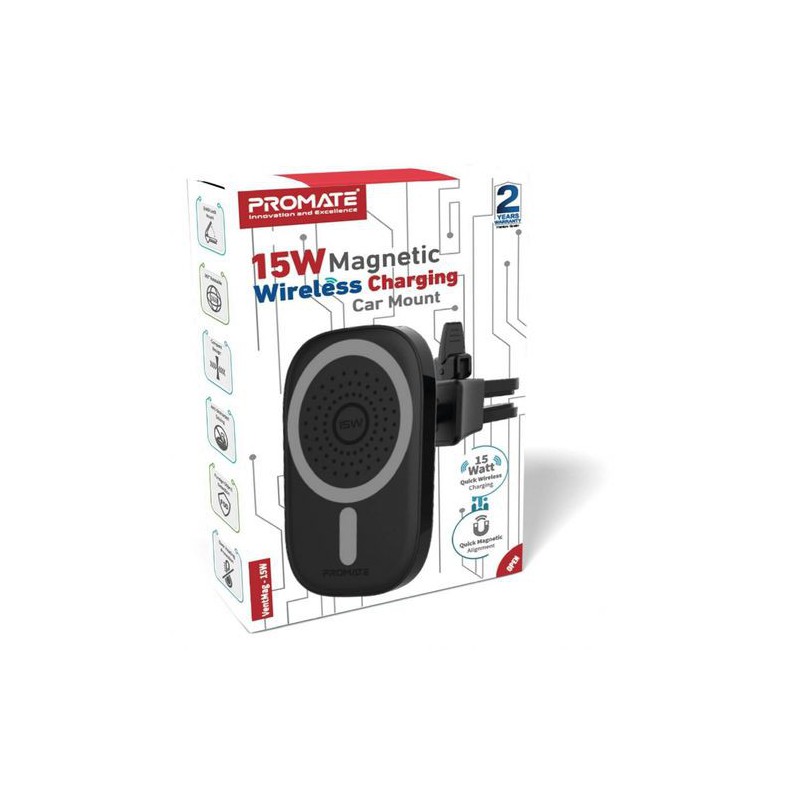 Promate Support voiture et Chargeur Sans Fil VentMag-15W