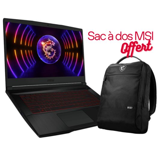 PC PORTABLE MSI THIN GF63 12UCX 681XFR / I7-12650H / RTX 2050 4G / 24 GO + SAC À DOS MSI G34 OFFERT / WINDOWS 11 PRO