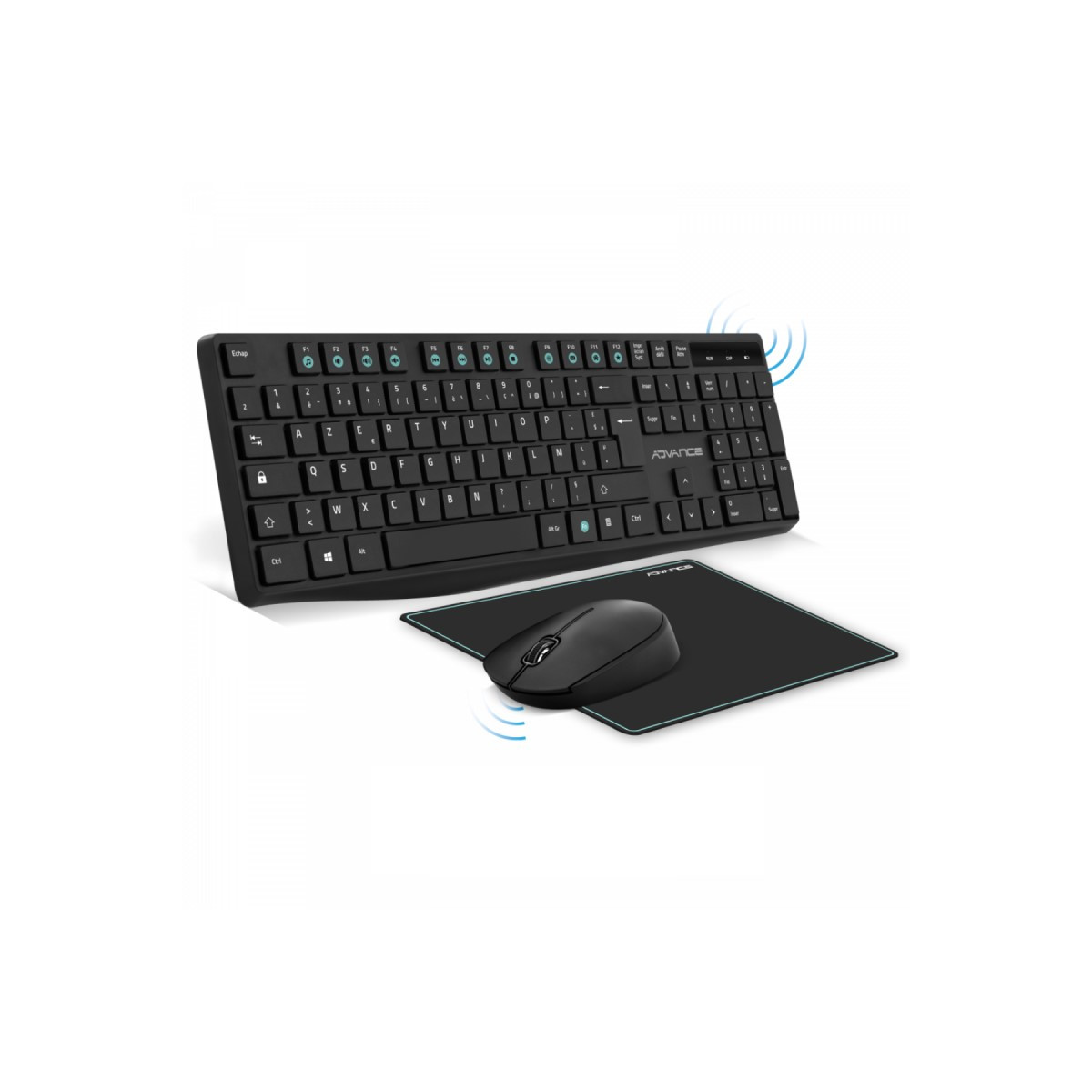 Pack Sans Fil Elite Advance CLS-7100RF : Clavier, Souris, Tapis Noir