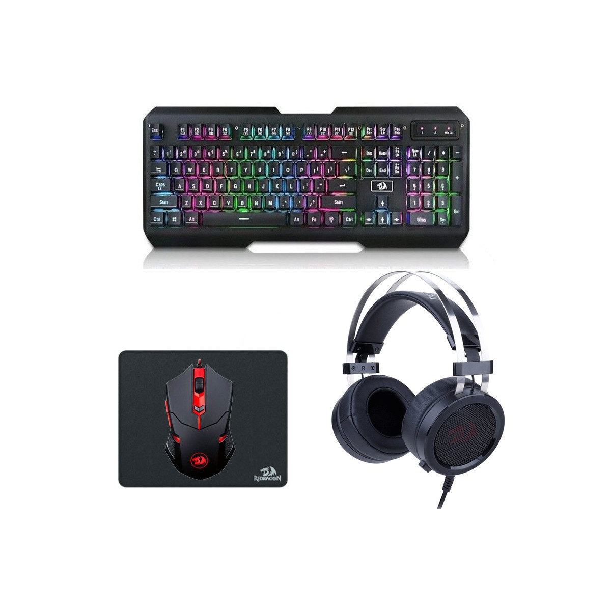 Pack : Clavier Gaming + Micro Casque Gamer + Souris Optique Filaire + Tapis Souris – PACK-RD2.