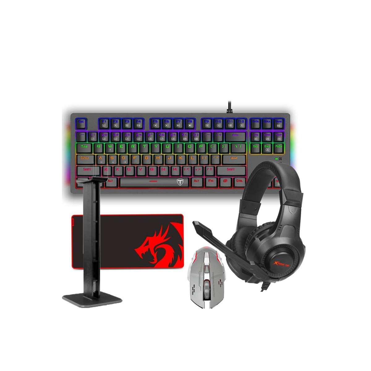 Pack Gaming : Clavier + Souris + Tapis Souris + Micro Casque + Clavier + Support Pour Casque – PK-GAMING3