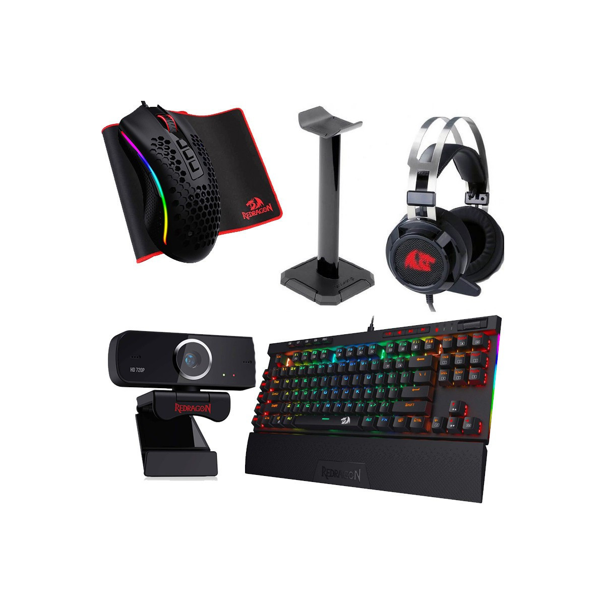 Pack Gaming Redragon 6En1: Clavier K587 + Souris Storm M808 + Tapis Souris + Micro Casque + Support – RD-PACK-6EN1.