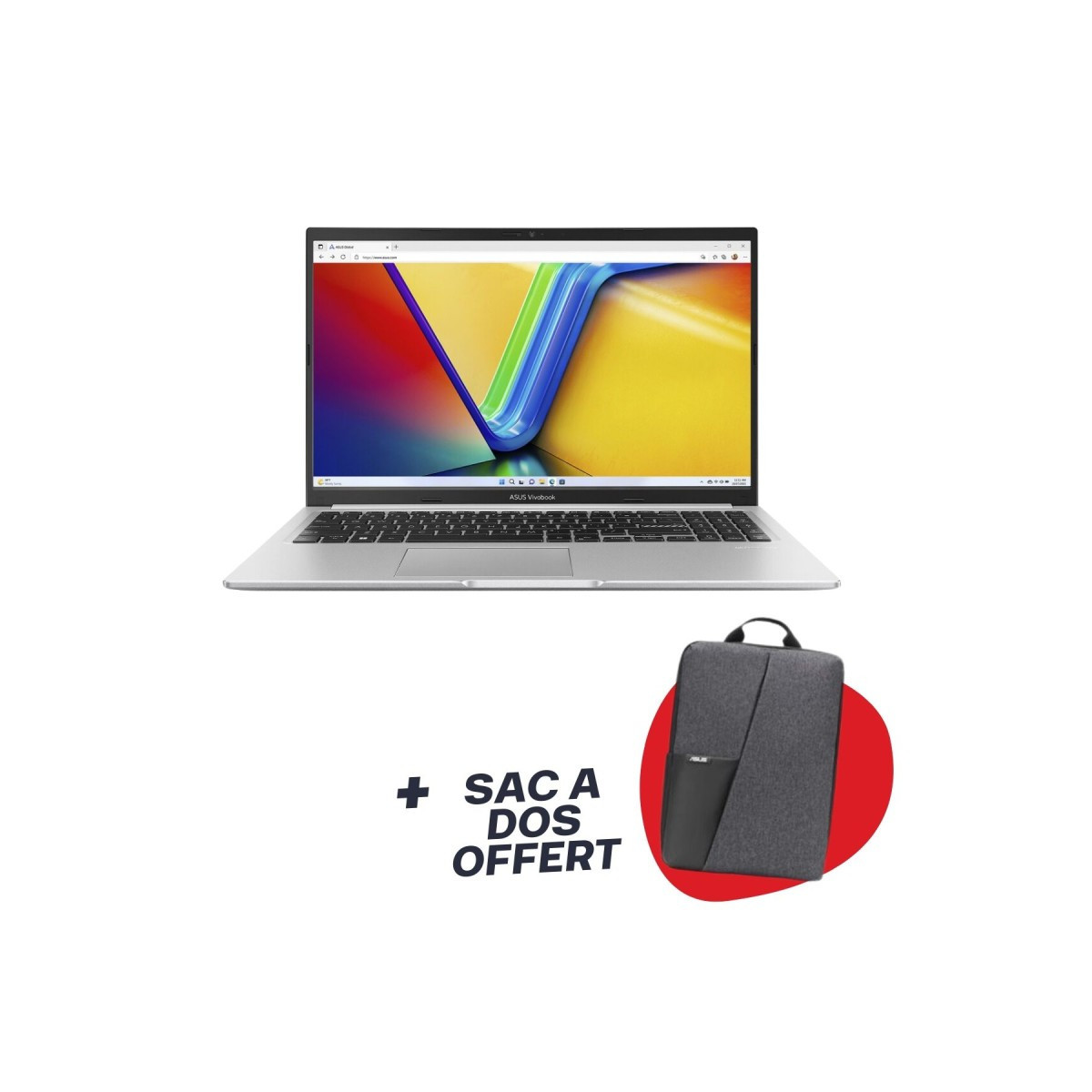 Pc Portable Asus VivoBook 15 X1502ZA / i3 12è Gén / 4 Go / Win11 / Silver + Sac à dos Offert