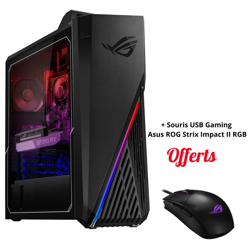 PC de Bureau Asus ROG Strix GT15 / AMD Ryzen 5 3600X / GTX 1660 Ti 6G / 16 Go + Souris USB Gaming Asus ROG Strix Impact II RGB