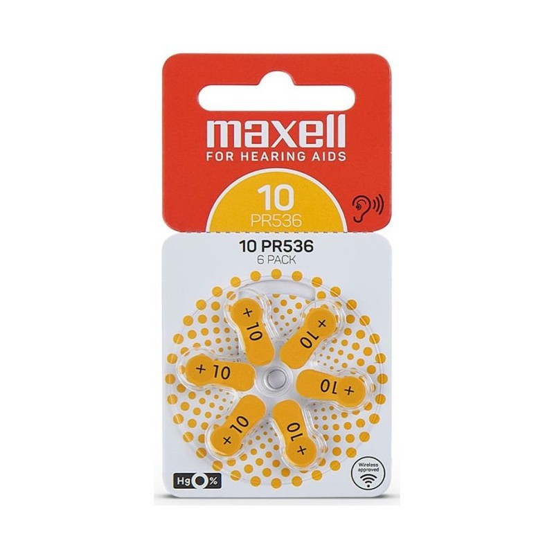 6x Piles Maxell Hearing Aid 10 pour appareils auditifs